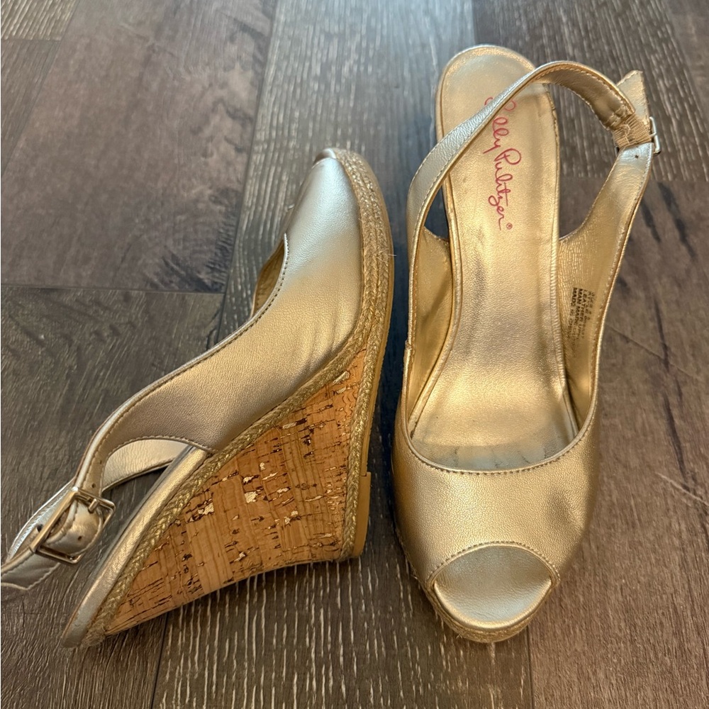 Lilly Pulitzer Gold Wedge Sandals